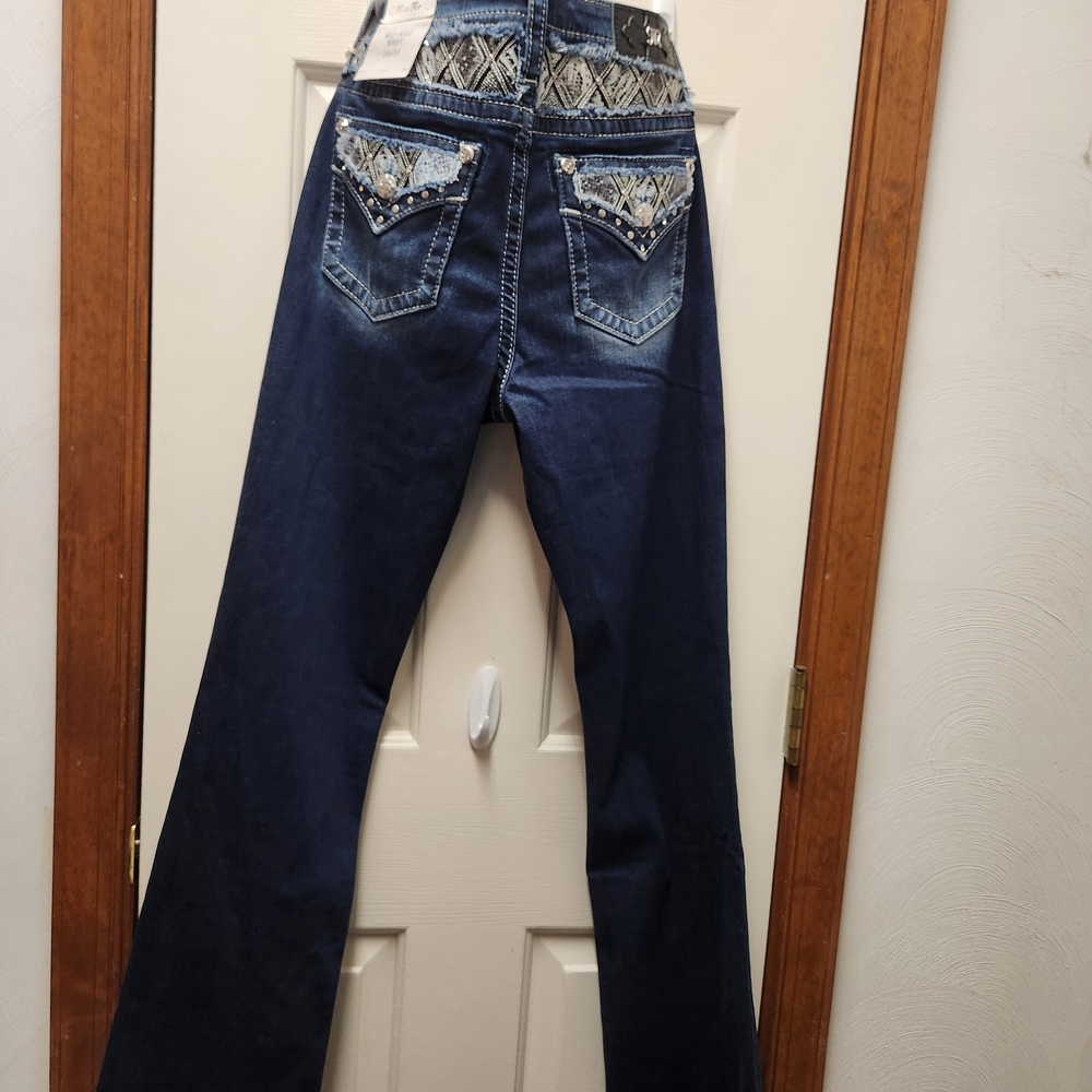 Miss Me Dark Blue Flare Jeans with Embroidered Pockets